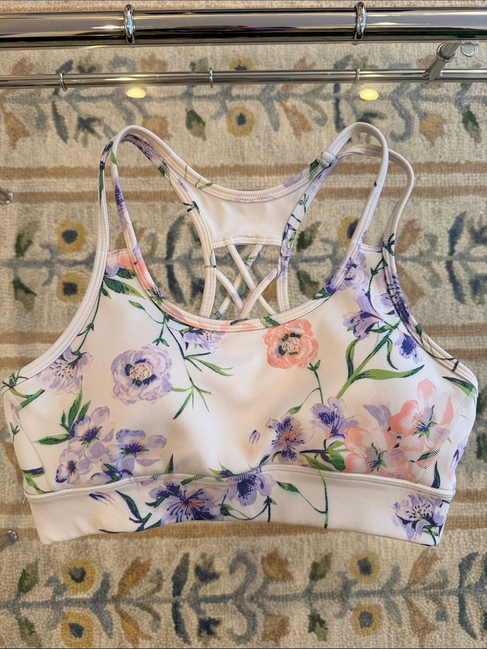 DKNY Floral Strappy Sports Bra - Pink & Purple